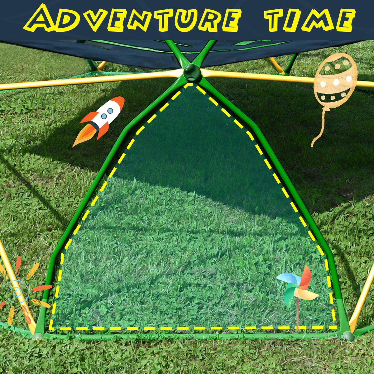 13Ft Geometric Dome Climber Play Center, Kids Climbing Dome Tower With Hammock, Rust & Uv Resistant Steel Supporting 1000 Lbs Yellow Metal