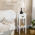 Homcom 2 Tier Side Table With Drawer, Narrow End Table With Bottom Shelf, For Living Room Or Bedroom, White White Mdf