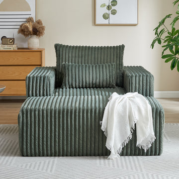 62.5 Inch Corduroy Sponge Sofa Lounge Chair With Removable Footrest,No Assembly Required,Fluffy Modern Sleeper Chair For Indoor Living Room Bedroom Army Green Foam Corduroy 1 Seat