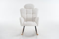 055 Teddy Fabric Upholstered Nursery Rocking Glider Chair Mid Century Modern Accent Arm Chair Padded Seat With High Backrest And Pillows For Living Room Bedroom Offices Ivory Teddy Headrest Solid