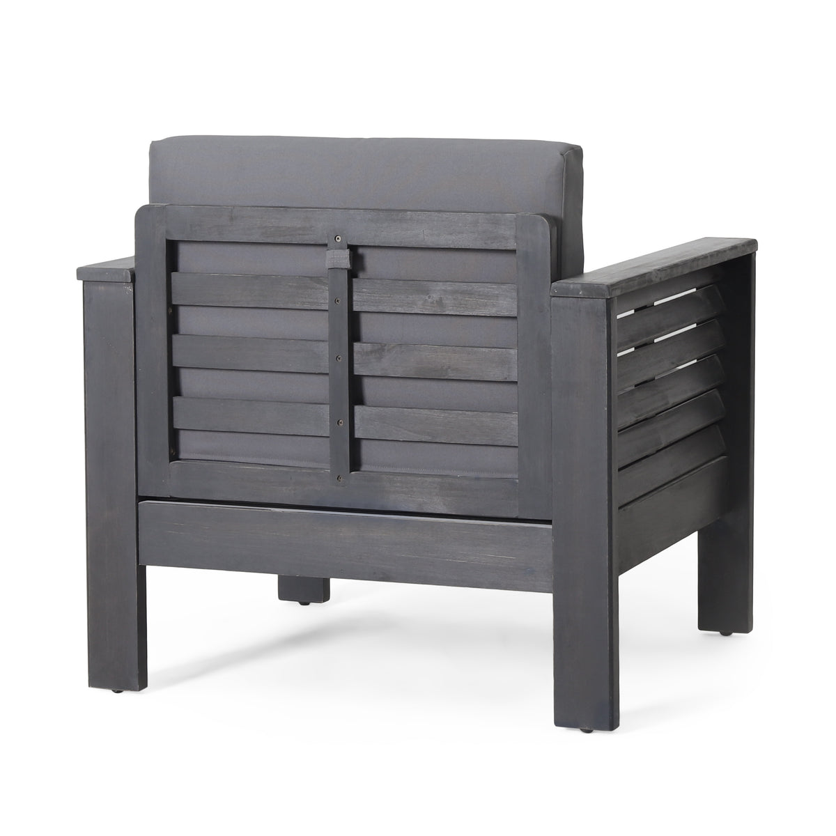 Set Of 2 Outdoor Acacia Wood Club Chairs With Cushions, Dark Gray, 27.75"D X 32"W X 27.75"H Yes Grey Foam Acacia Wood