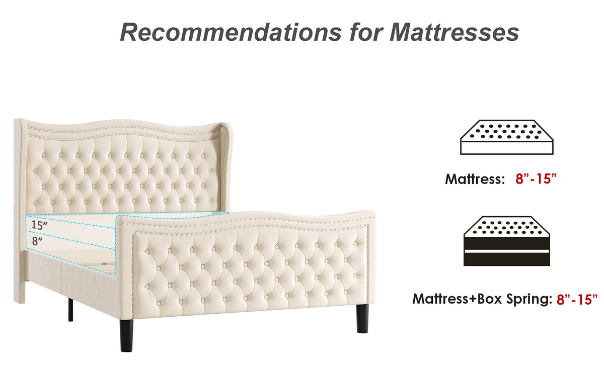 Lift Up Velvet Beige King Size Bed Box Spring Not Required King Beige Wood Light Brown Bedroom American Design Poplar Slat Beds Foam Velvet Upholstered