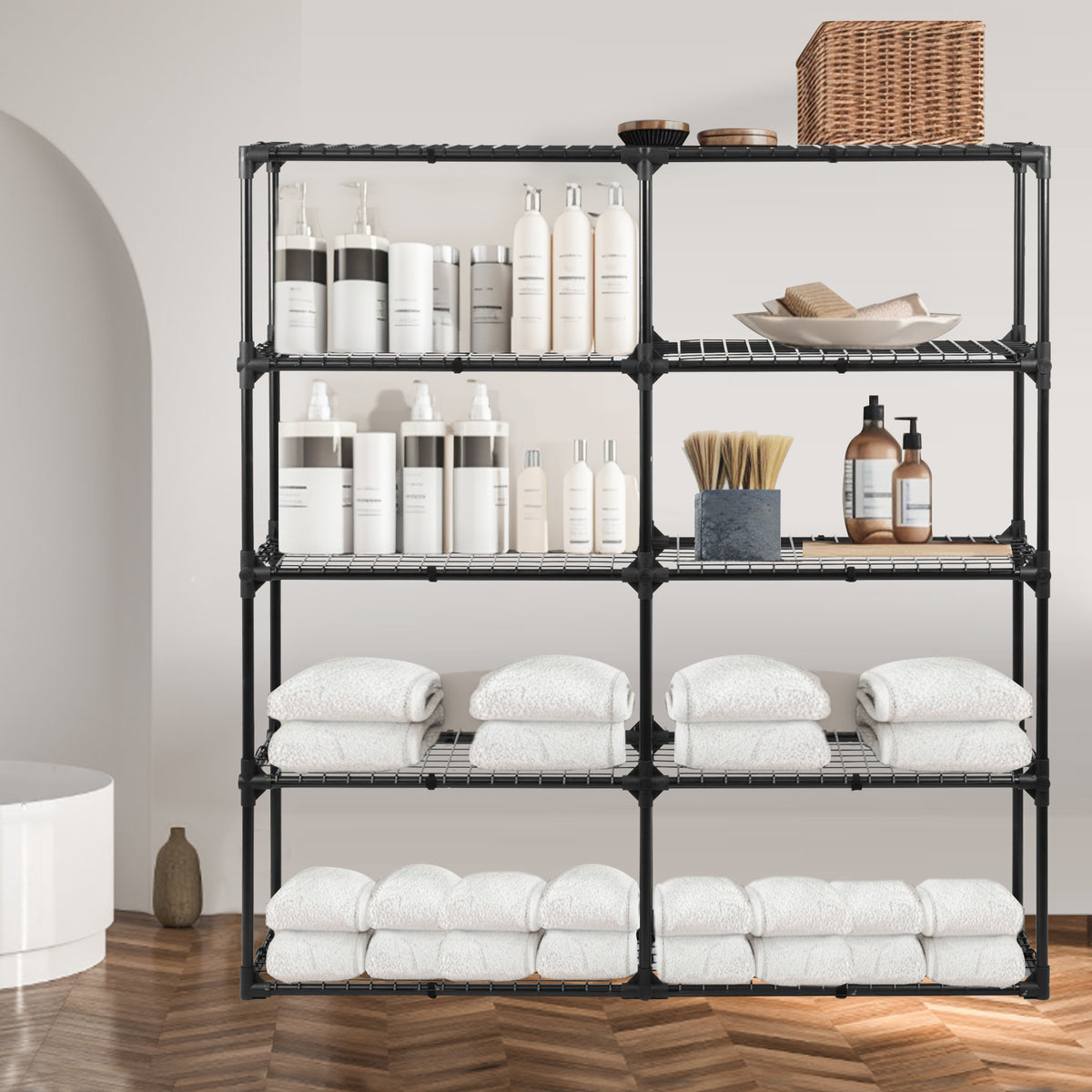 5 Shelf Wire Rack With Cover 2Pack Black Steel