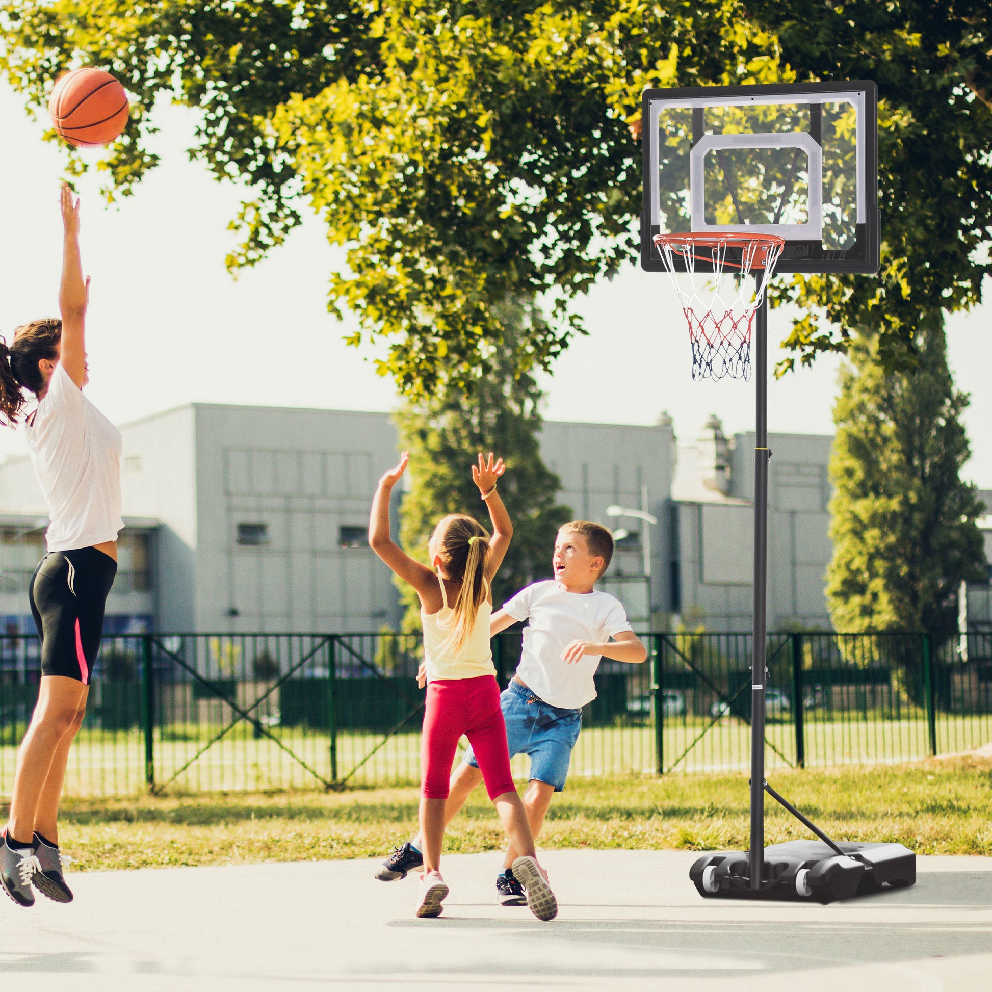 Soozier Portable Basketball Hoop System Stand With 33In Backboard, Height Adjustable 5Ft 7Ft For Indoor Outdoor Use Black Steel