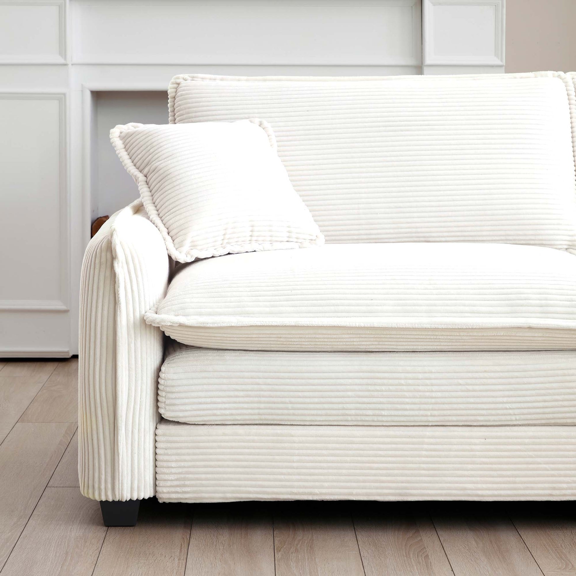 Mid Century Modern Sofa Set Of Two, One 3 Seater Sofa And One Single Seat Sofa With 2 Arm Pillows And 4 Throw Pillows,2 Pieces Sofa Set For Living Room, Beige Corduroy Fabric Beige Corduroy 4 Seat