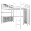 Metal Loft Bed With Wardrobe And L Shaped Desk, Full Size Loft Bed With Storage Cubes And Shelves, Heavy Duty Loft Bed For Kids Teens Adults, White Full Off White Metal