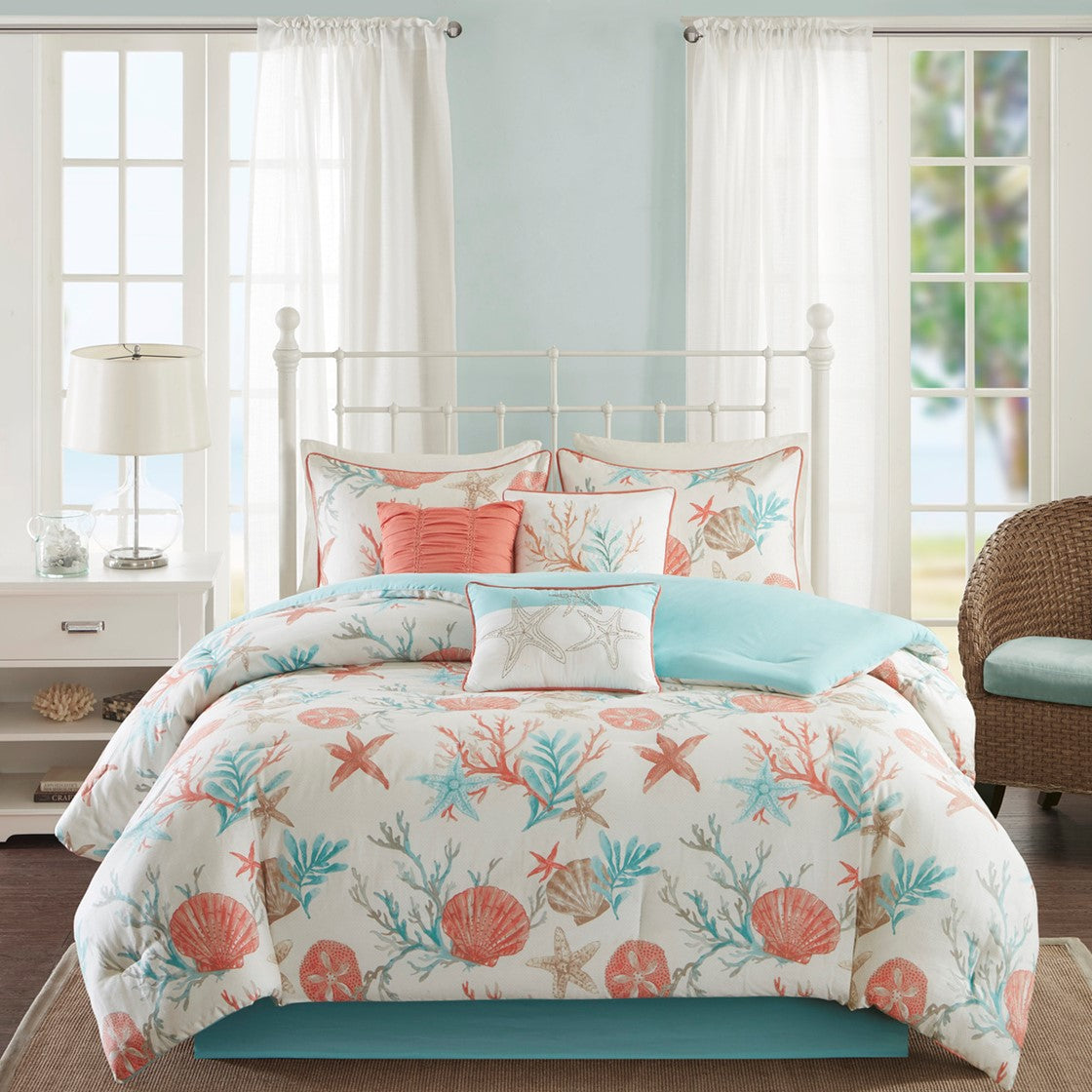 7 Piece Cotton Sateen Comforter Set Coral Queen Queen Coral Cotton