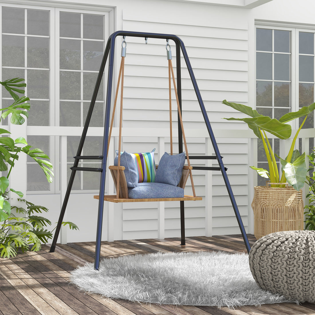 Outsunny A Shaped Hammock Chair Stand, Heavy Duty Swing Stand For Indoor & Outdoor Use, Max 330 Lbs., Black Black Steel
