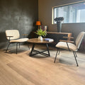 Round Coffee Table Wood Grain And Black Metal Brown Brown Dining Room Mdf Mdf Iron