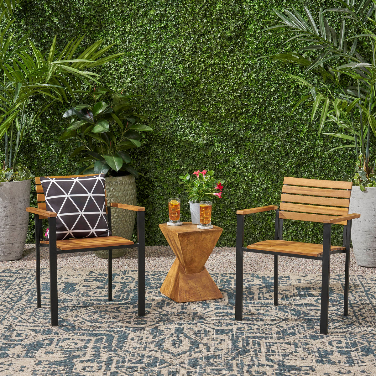 Laris Wood And Metal Chair Teak Black Acacia Wood