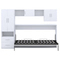 Twin Size Murphy Bed With Open Shelves And Storage Drawers,Built In Wardrobe And Table, White Twin White Solid Wood Mdf