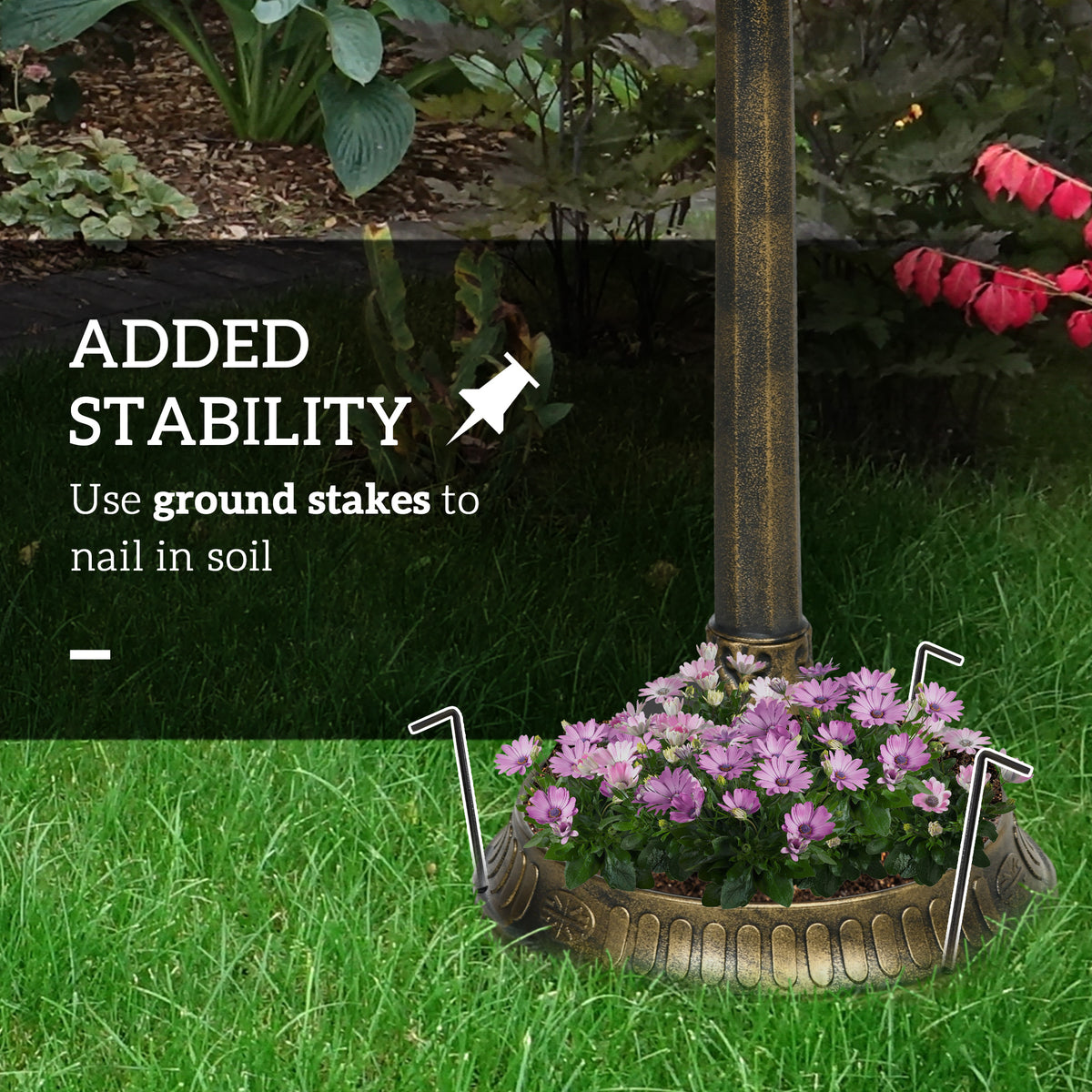 Outsunny 28" Antique Bird Bath With Pedestal Flower Planter Base, Vintage Style Decorative Birdbath & Bird Feeder Bowl, Decoration Yard Statue, Bronze Bronze Polypropylene