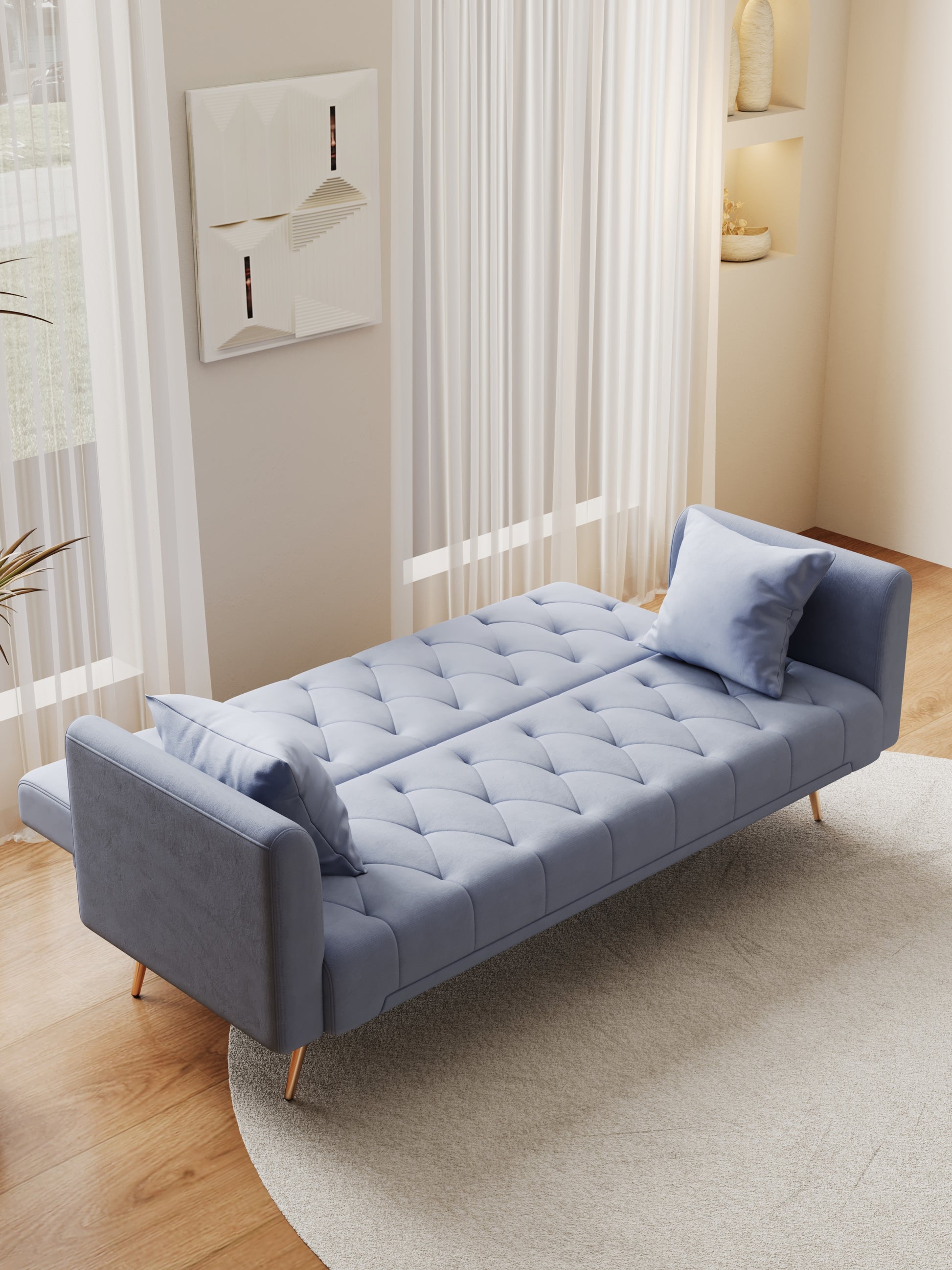 71 Inch Convertibleseat Sofa, American Vintage Grey Velvet Material, Suitable For Small Living Room, Bedroom, Office Gray Velvet 2 Seat