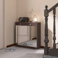 Mirror Shoe Cabinet With 2 Tier Drawers, Mirror Shoe Rack With 1 Drawer Storage, Mirror Shoe Organizer With 2 Layers In A Drawer For Entrance, Entryway, Bedroom,Brown Finish 1 2 Drawers Brown Brown Primary Living Space Glass Doors Mdf Glass