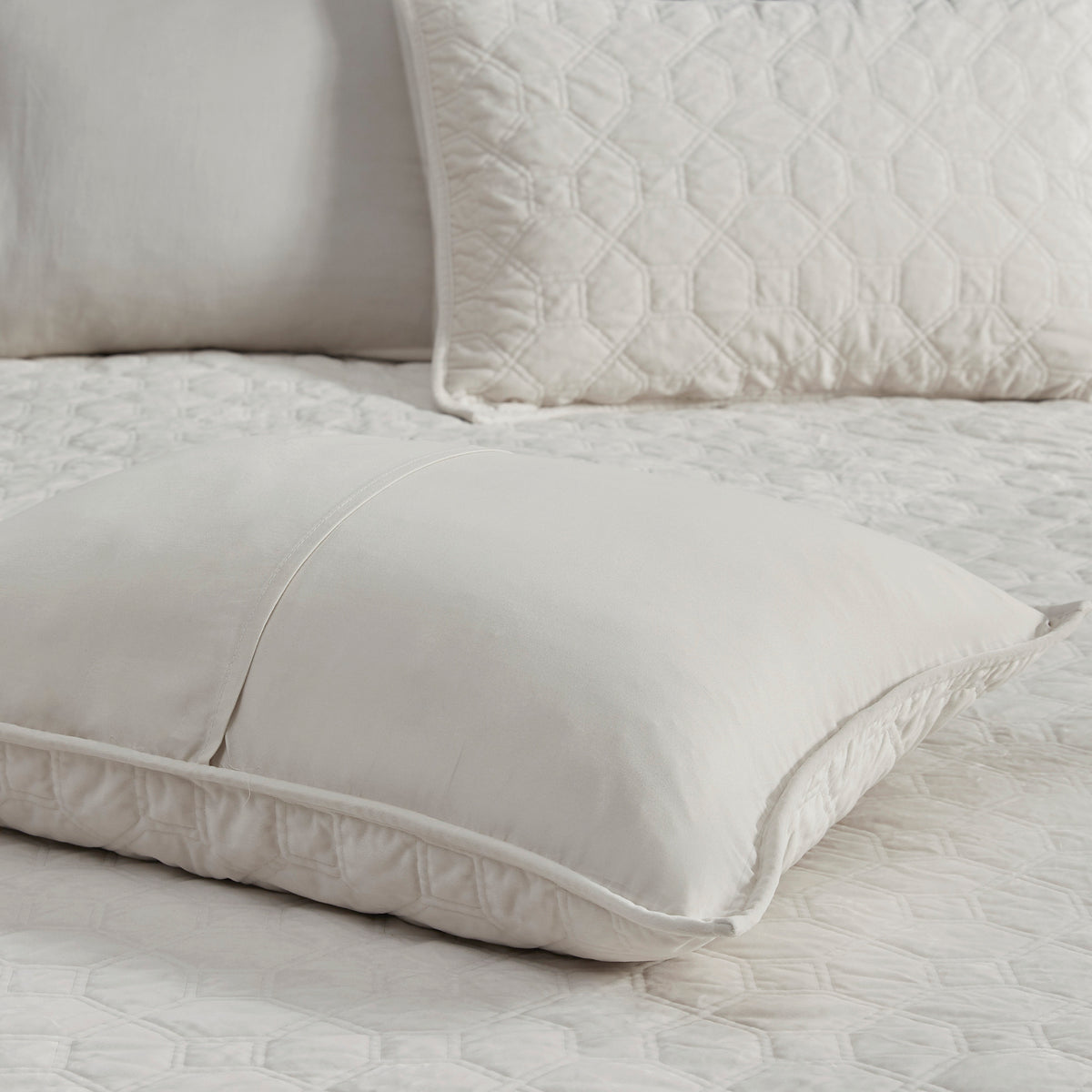 3 Piece Velvet Quilt Set Ivory King Cal King King Ivory Cotton
