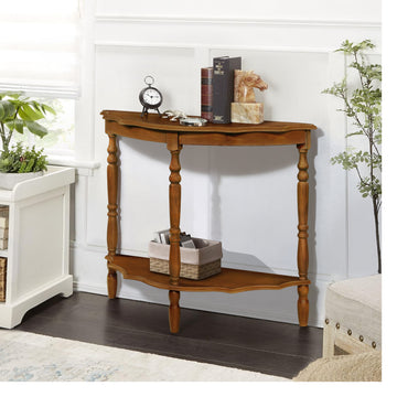 42'' Retro Circular Curved Half Moon Console Table With Cloud Design Top And Open Shelf Solid Wood Frame And Legs, Brown Brown Primary Living Space Retro Pine