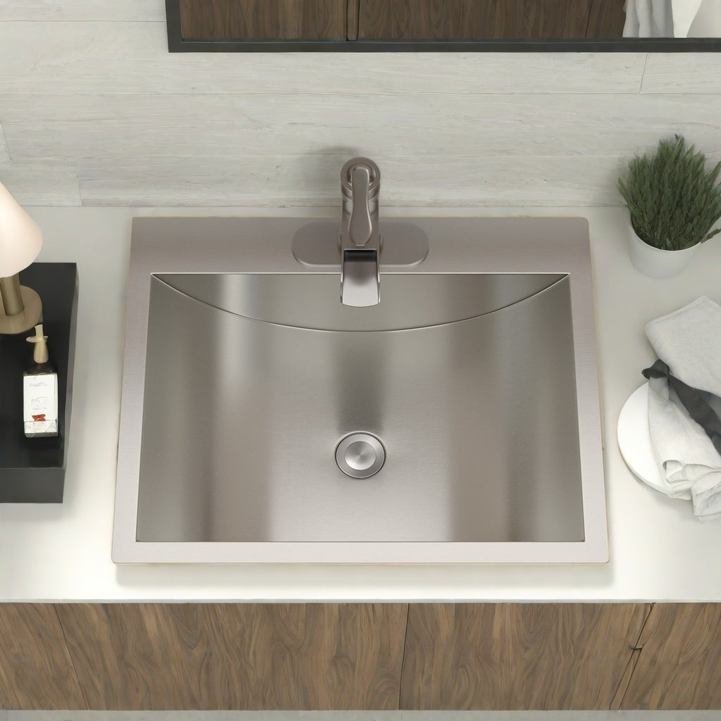 21"X17" Brushed Nickel Stainless Steel Drop In Bathroom Sink With Pop Up Drain Brushed Nickel Stainless Steel