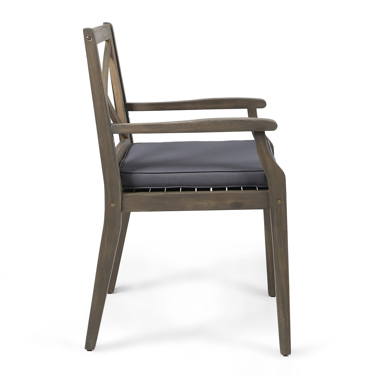 Perla Dining Chair,2Pcs With 2 Cushions Dark Grey Acacia Wood