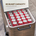Outsunny Outdoor Cooler Cart, Rolling Beverage Ice Chest, Rugged Steel Patio Cooler With Locking Wheels, 60 Quart Capacity For Poolside Bbqs, Brown Brown Plastic