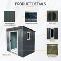 6Ft X 5Ft Outdoor Metal Storage Shed With Window And Transparent Plate For Garden, Lawn Black And White Black White Metal