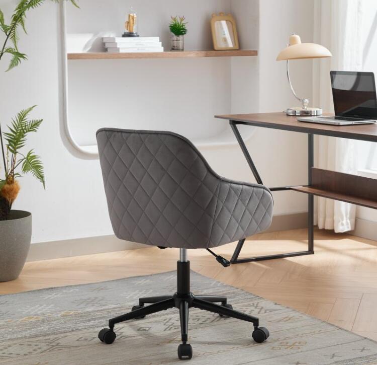 Velvet Office Desk Chair, Modern Home Desk Chair With Wheelsvanity Chairs For Living Room, Bedroom,Study Room Grey Black Foam Polyester Blend