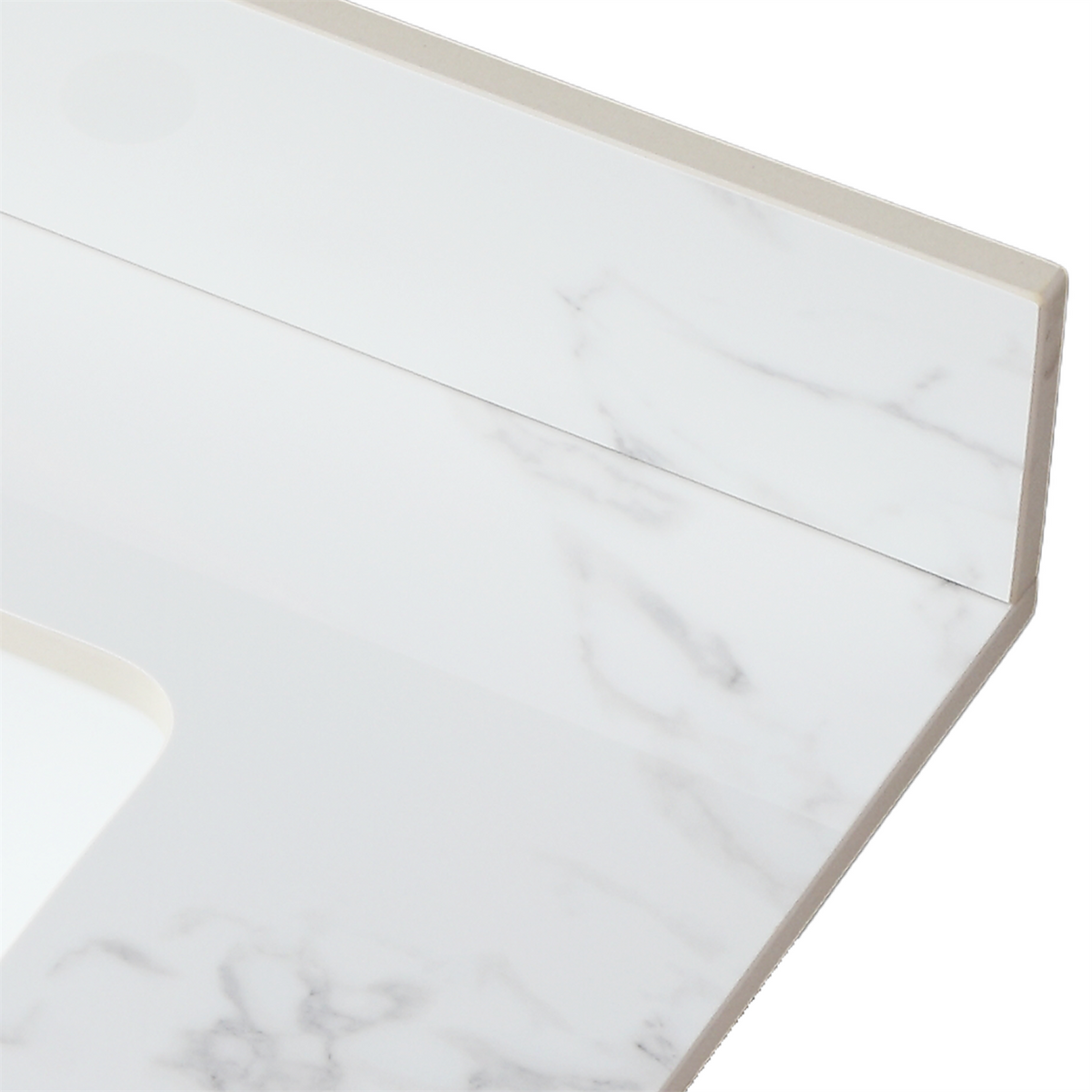 31"X22"Bathroom Vanity Top,Sintered Stone Carra Whitebarthroom Vanity Sink Tops With Rectangular Undermount Ceramic Sink With Vanity Backsplash, Three Faucet Hole Bathroom Vanity Countertop White