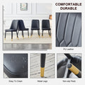 Table And Chair Set.The Table Has A Glass Top With Imitation Marble Pattern Stickers And Stainless Steel Golden Legs. Paried With Chairs With Pu Artificial Leather Backrest Cushions And Black Legs. White Gold Seats 8 Glass Metal