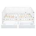 Full Size Wood Daybed With Fence Guardrails And 2 Drawers, Split Into Independent Floor Bed & Daybed, White Old Sku :Lp000882Aak Full White Solid Wood Mdf