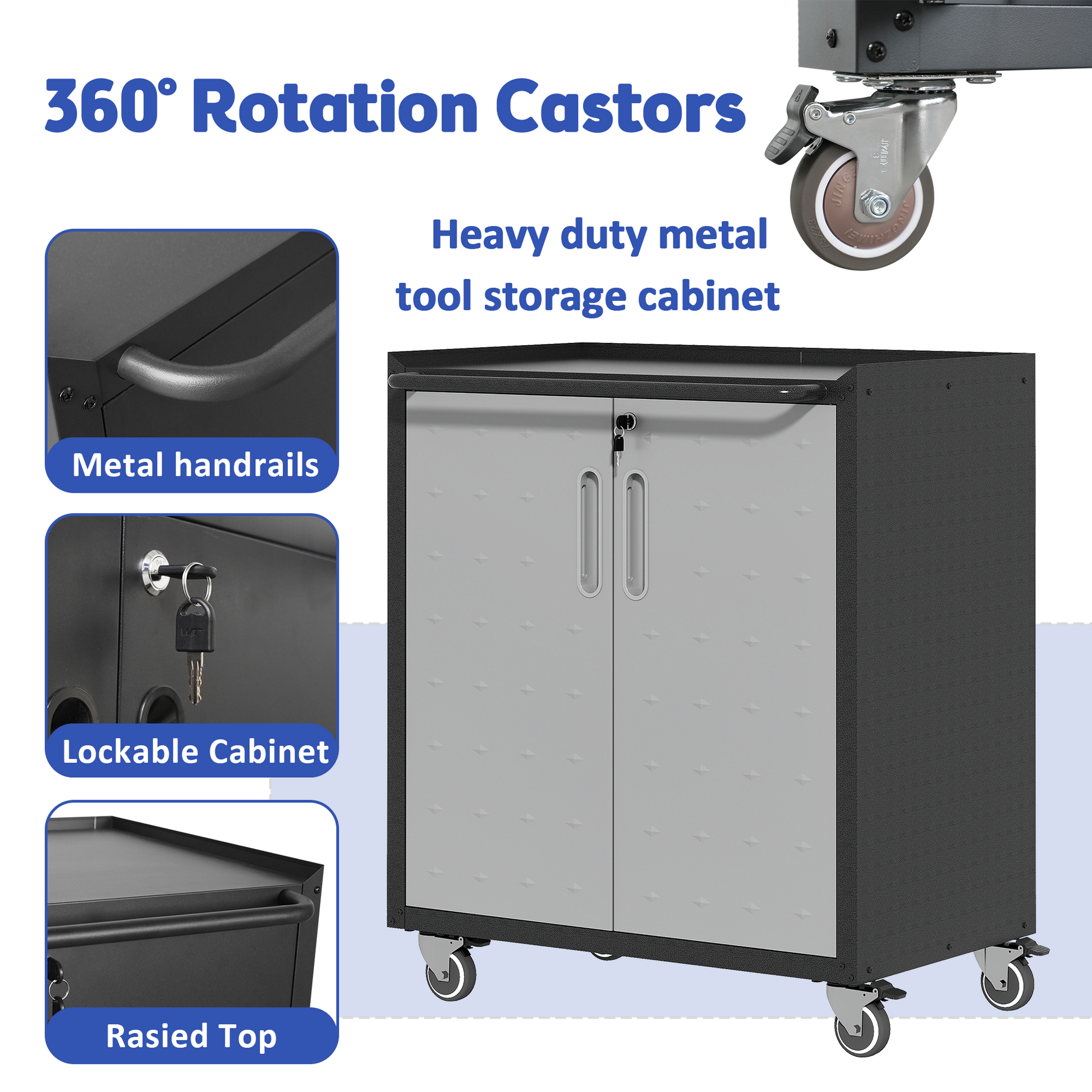 Heavy Duty Metal Garage Storage Cabinet With Wheels Sturdy And Durable Tool Storage Cabinet For Garage, Office, And Home Organizer Solutions Black Gray Steel
