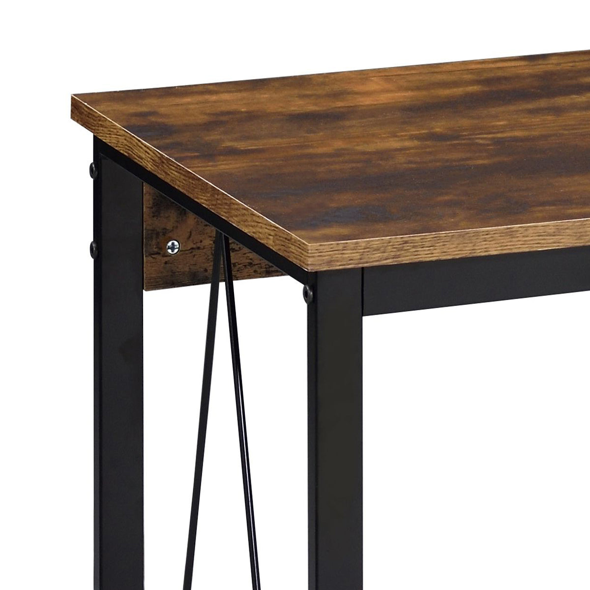 Weathered Oak And Black 47.5" Writing Desk With Metal Sled Base Black Brown Writting Desk Office Industrial,Rustic Rectangular Desk Rectangular Wood Metal Sled