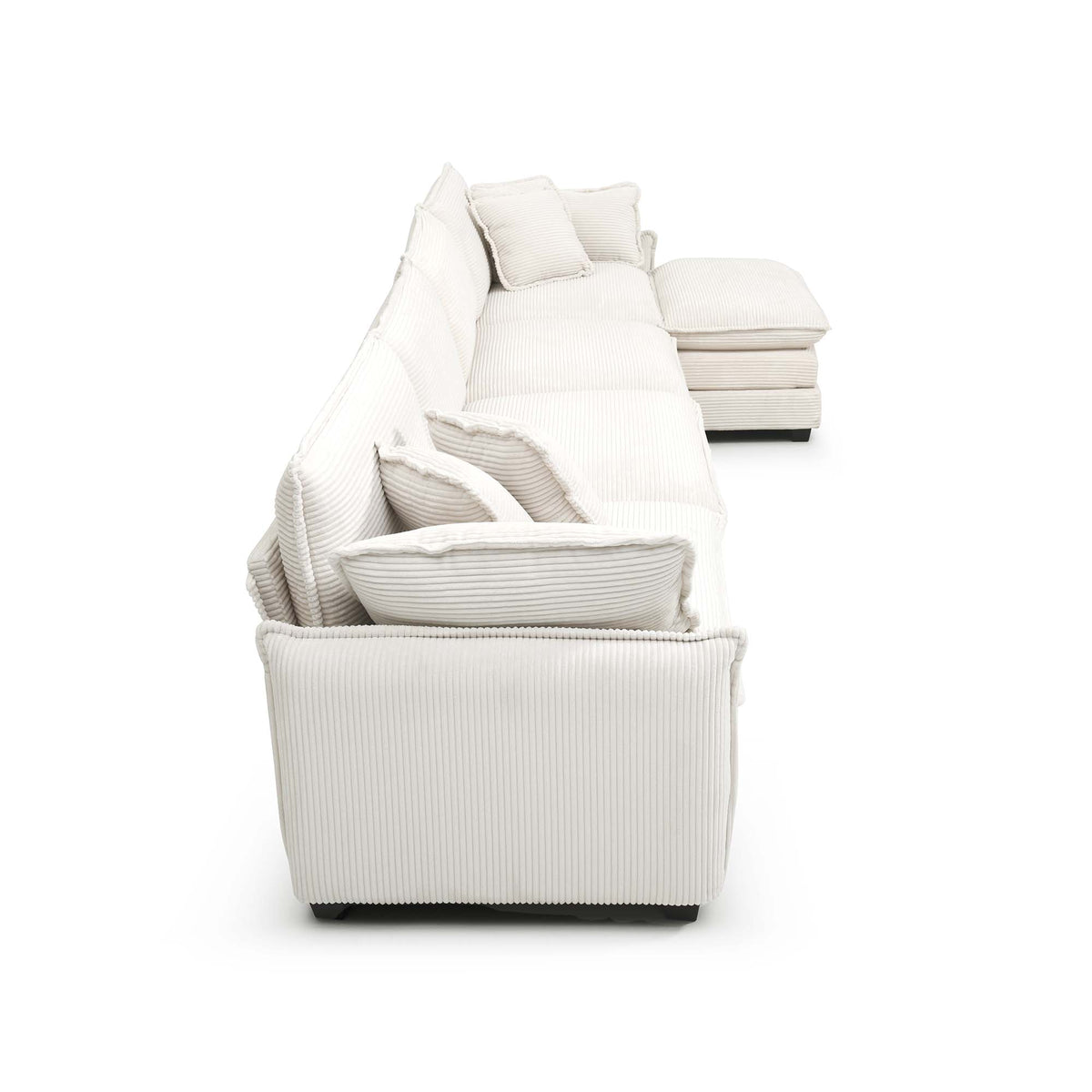 Over Size U Shape Corduroy Sofamodern Upholstered 4 Seater Sofa With 2 Ottomans, Premium Soft Corduroy Fabric Sofa Beige Corduroy 4 Seat