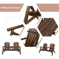 Outsunny 2 Seat Wooden Adirondack Chair, Patio Bench With Table, Outdoor Loveseat Fire Pit Chair For Porch, Backyard, Deck, Carbonized Brown Wood