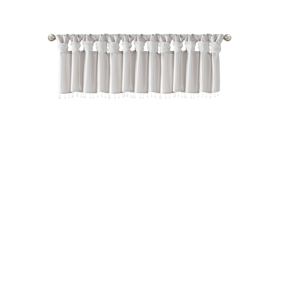 Lightweight Faux Silk Valance With Beads Silver 50X26" Silver Polyester