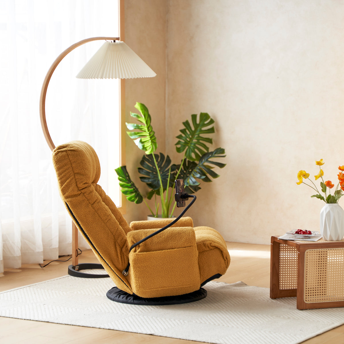 Adjustable Head And Waist, Game Chair, Lounge Chair In The Living Room, 360 Degree Rotatable Sofa Chair,Rotatable Seat Leisure Chair Deck Chair Yellow Metal Soft Cotton Metal