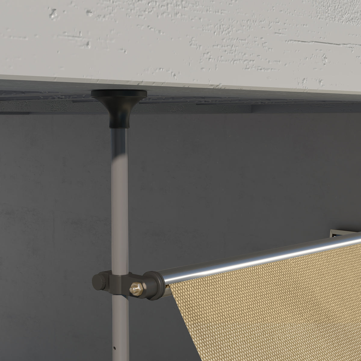 Outsunny Manual Retractable Awning, 118" Non Screw Freestanding Patio Sun Shade Shelter With Support Pole Stand And Uv Resistant Fabric, For Window, Door, Porch, Deck, Beige Beige Aluminum
