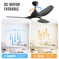 52 Inch And 6 Speed Remote Control 3 Abs Fan Blades Black For Bredoom Patio Black Abs