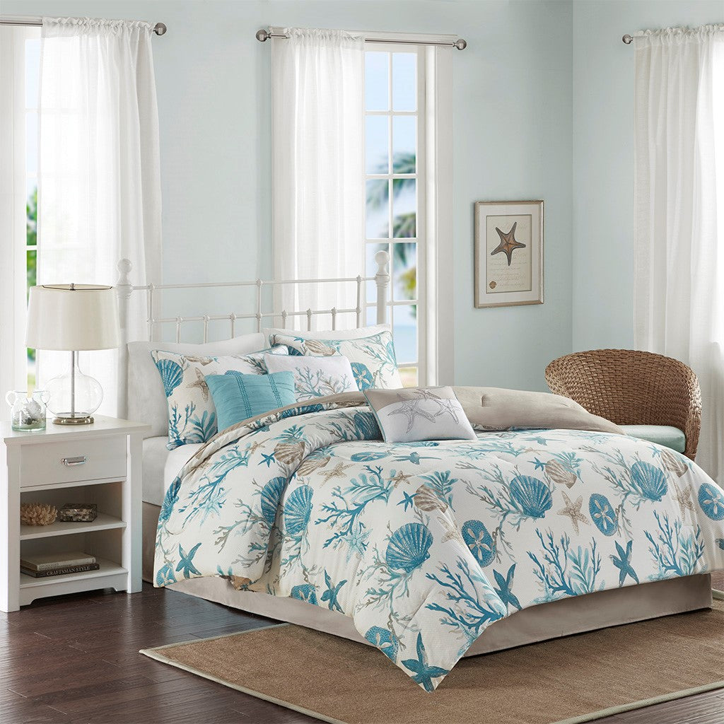 7 Piece Cotton Sateen Comforter Set Aqua Cal King California King Aqua Cotton