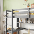Twin Size Loft Bed With Desk And Shelves, Safety Guardrail And Ladder,Grey Twin Grey Pine