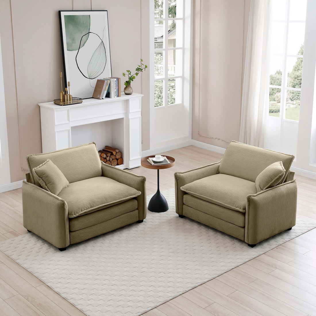 Tan Corduroy,Luxurious And Sophisticated Deep Seated Sofa Set With Two Single Deep Seat Sofa Suitable For Living Room And Office Tan Corduroy 2 Seat