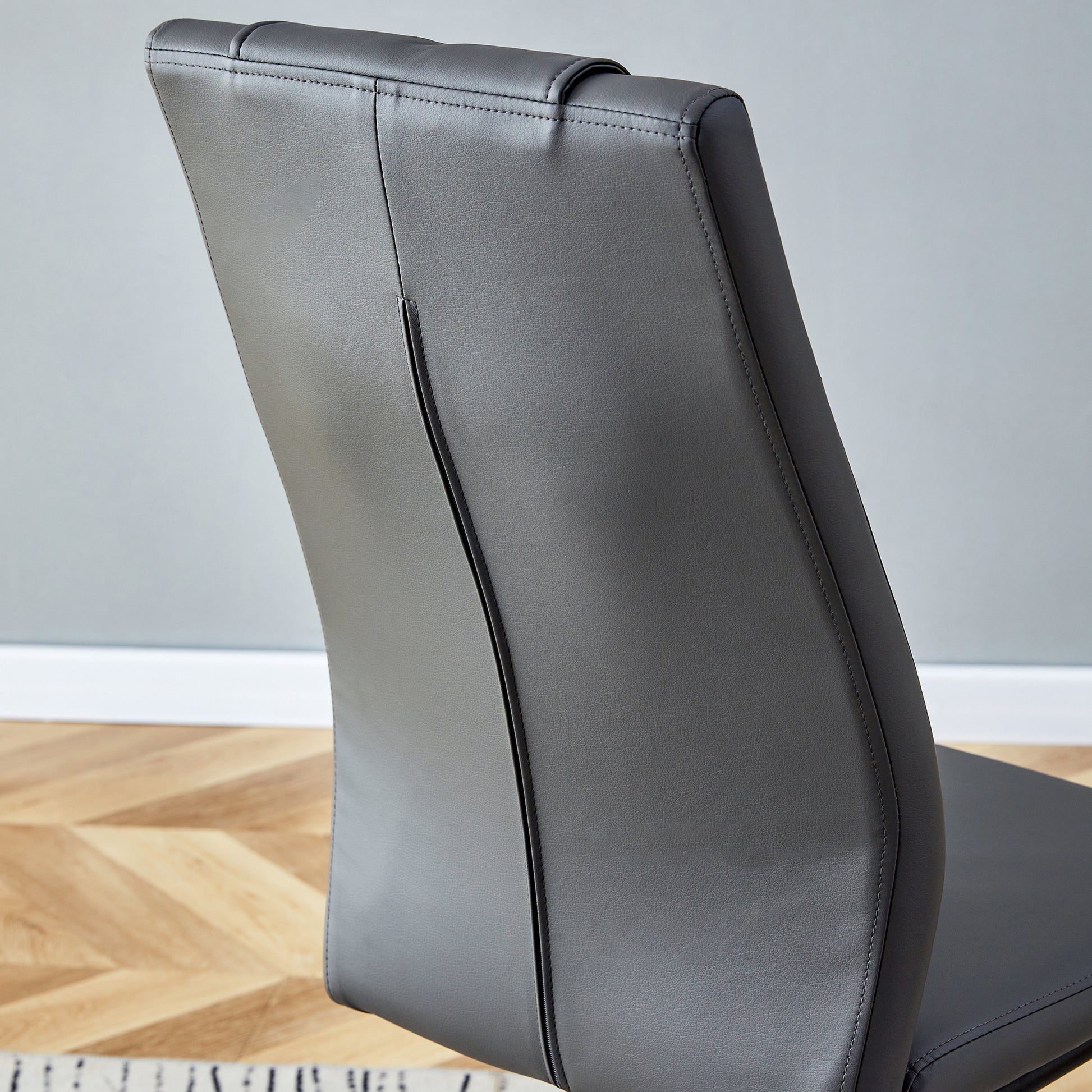 1 Table And 8 Chairs Set.A Rectangular Dining Table With A 0.39 Inch Imitation Marble Tabletop And Black Metal Legs.Paired With 8 Chairs With Pu Leather Seat Cushion And Black Metal Legs.F 1538,C 001 Black Glass Metal