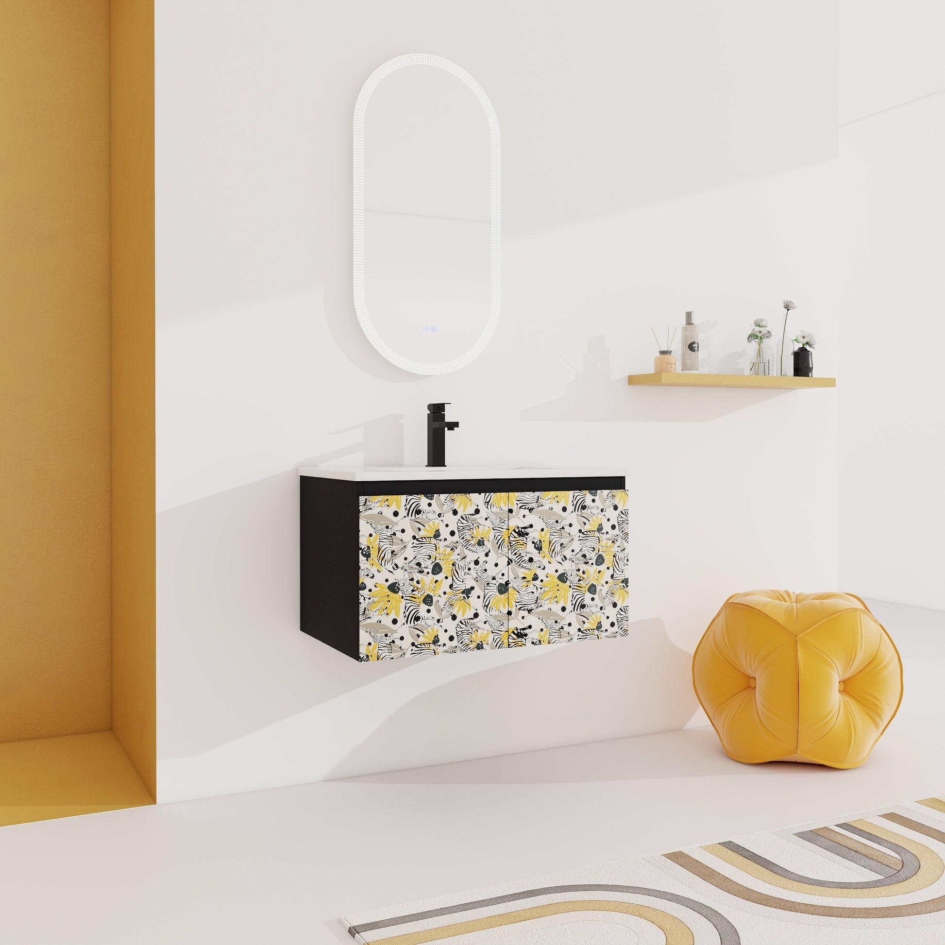 30'' Floating Wall Mounted Bathroom Vanity With Ceramics Sink & Soft Close Cabinet Door, Kd Package Black Bathroom Modern Plywood