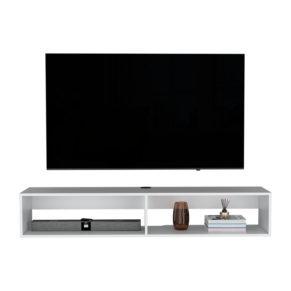 Floating Tv Stand Moore, Living Room, White White 60 69 Inches Engineered Wood
