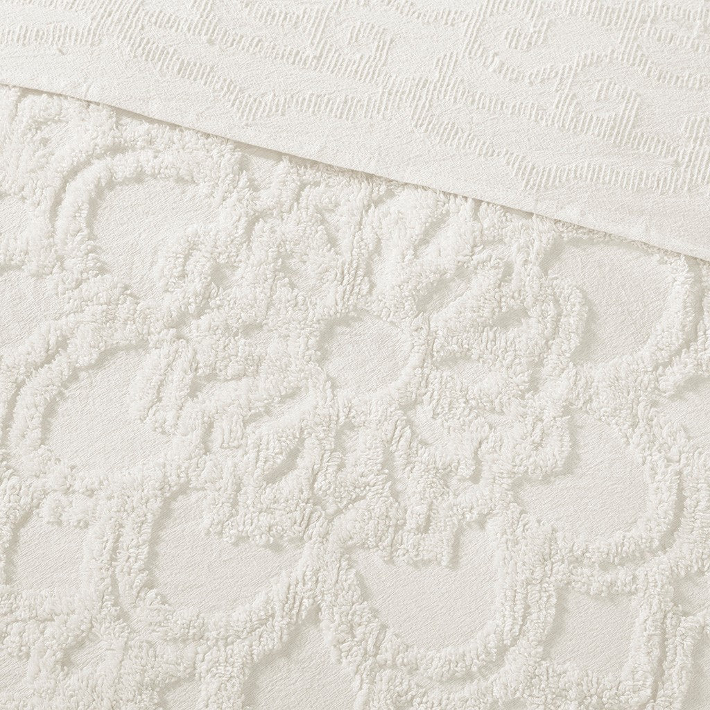 Tufted Cotton Chenille Medallion Fringe Coverlet Mini Set Off White Twin Twin Xl Twin Off White Cotton