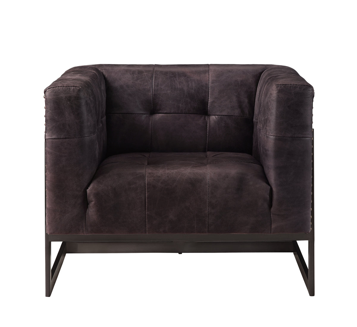 Antique Ebony And Rustic Oak Tufted Accent Chair Brown Oak Primary Living Space Traditional Genuine Leather