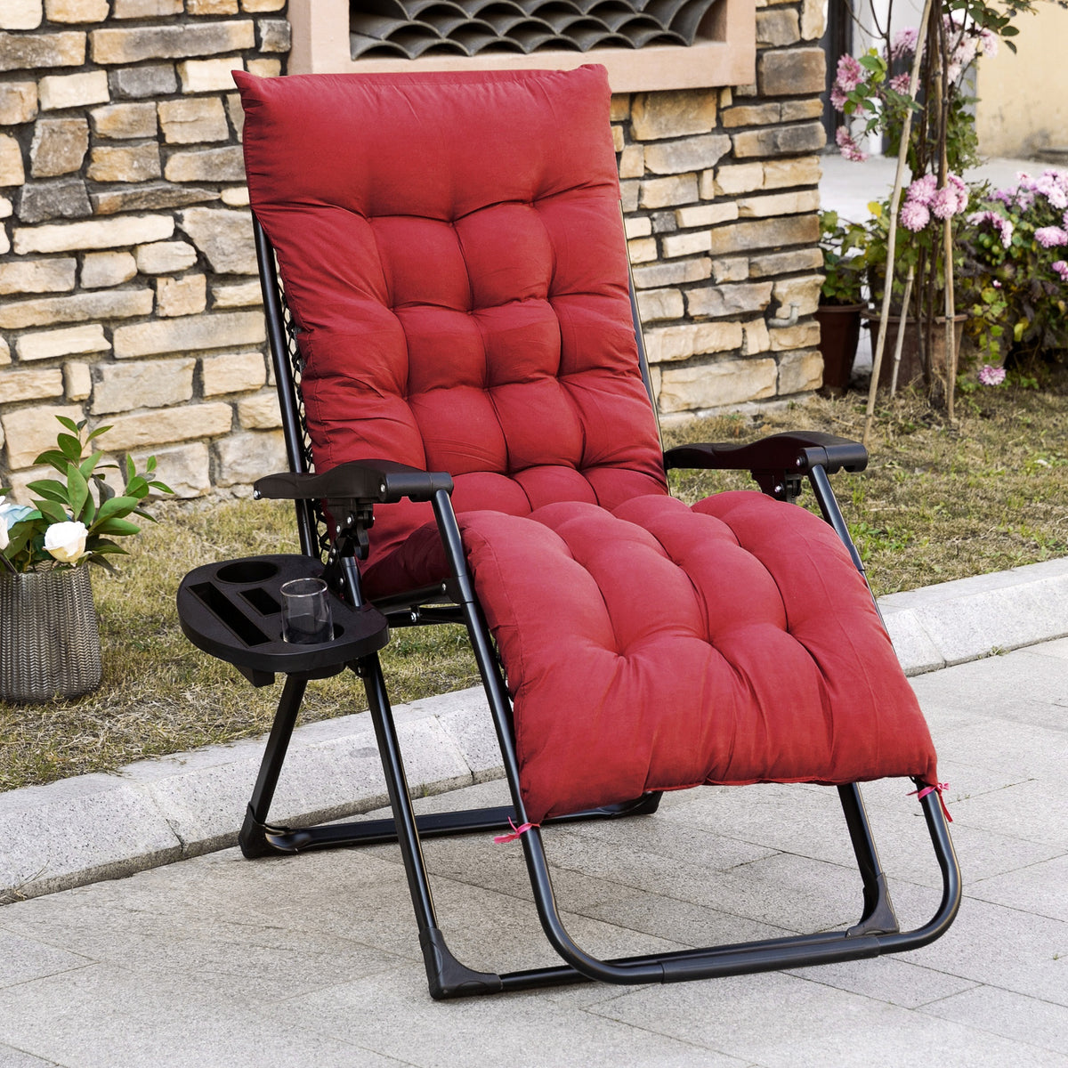 Outsunny Zero Gravity Chair, Folding Reclining Lounge Chair With Padded Cushion, Side Tray For Indoor And Outdoor, Supports Up To 264 Lbs., Red Red Steel