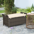 Outsunny 27 Gallon Patio Wicker Storage Bench, Outdoor Pe Rattan Patio Furniture, 2 In 1 Large Capacity Rectangle Garden Storage Box With Handles And Cushion, Cream White Brown White Steel