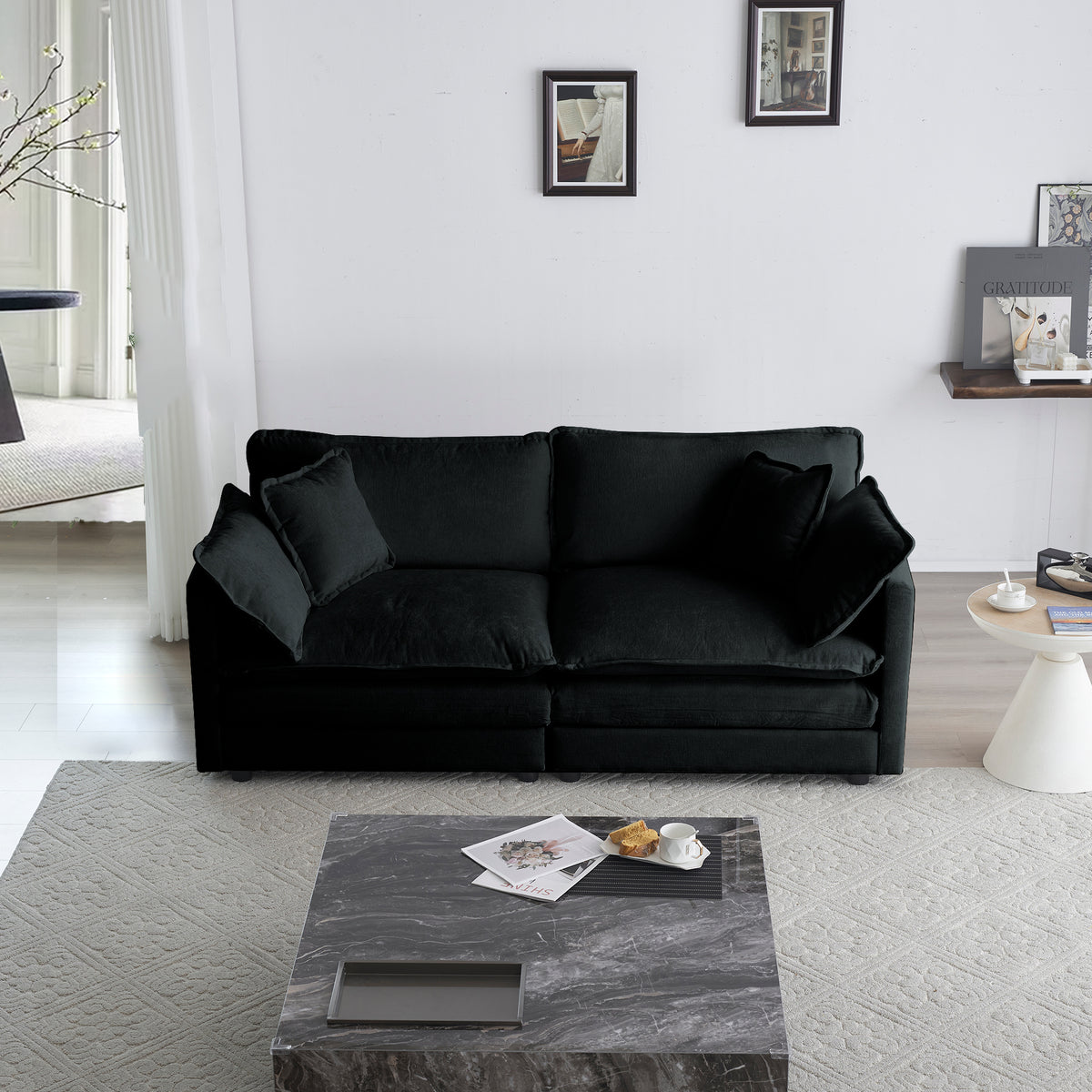 2 Piece Living Room Set2 Pieces Upholstered Loveseat And Couch For Home Office Lounge, Sofa Set Of 2, 2 Piece 2 2 Seat Couch Set For Living Room ,Black Chenille Black Chenille 4 Seat