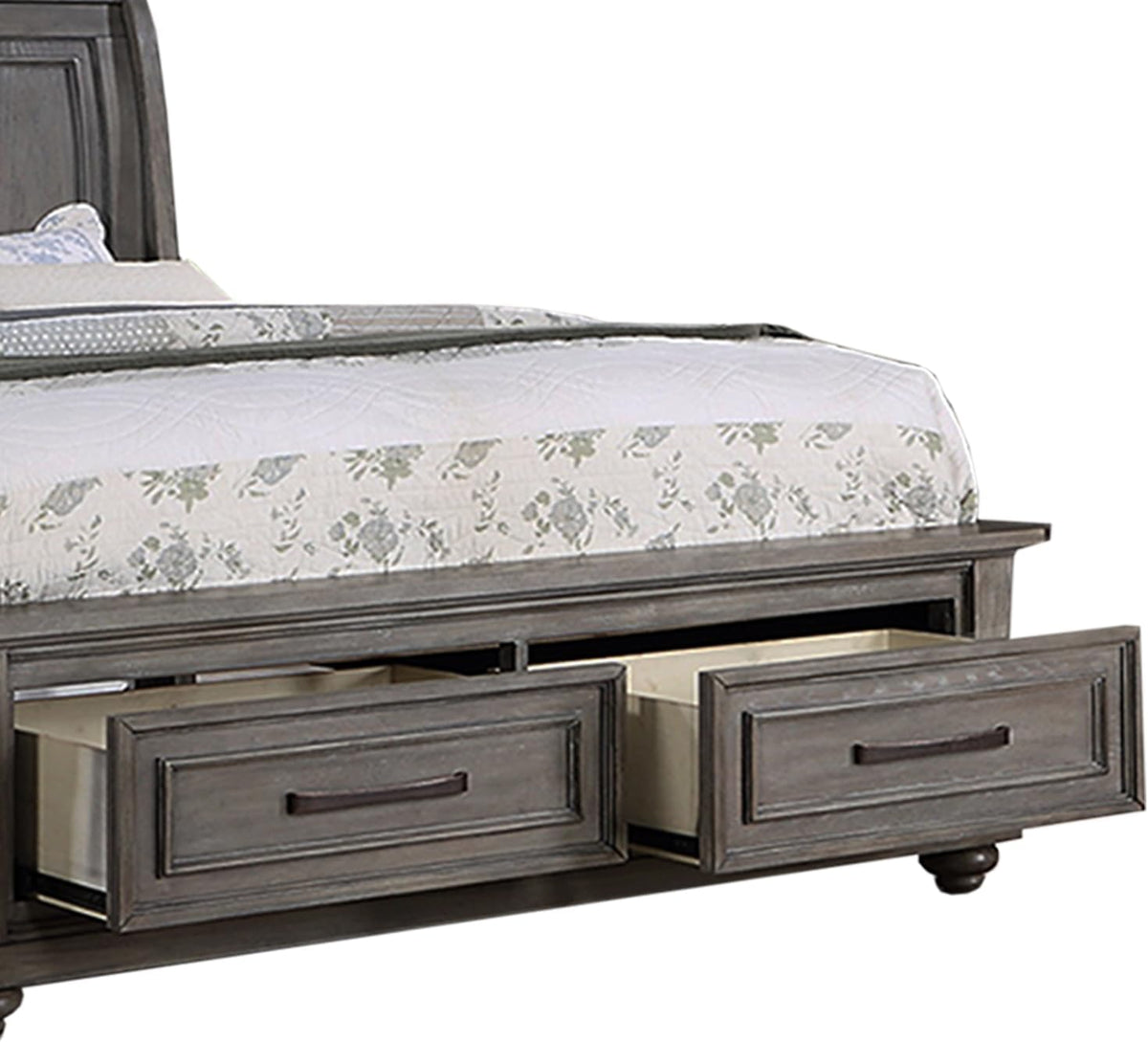 Eastern King Size Bed W Under Bed Drawer Vintage Look Gray Color Beautiful Panel 1Pc Bedframe Bedroom Box Spring Required King Antique Gray,Gray Wood Bedroom Contemporary,Modern,Transitional Storage