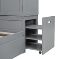 Twin Size Platform Bed With Storage Headboard And Footboard, Pull Out Shelves And Twin Size Trundle, Gray Box Spring Not Required Twin Gray Wood Bedroom Bed Frame Solid Wood Mdf