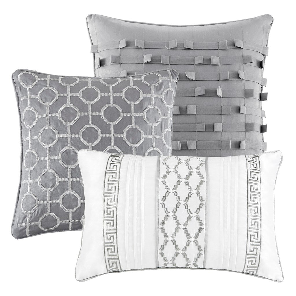 7 Piece Comforter Set Grey King King Grey Polyester